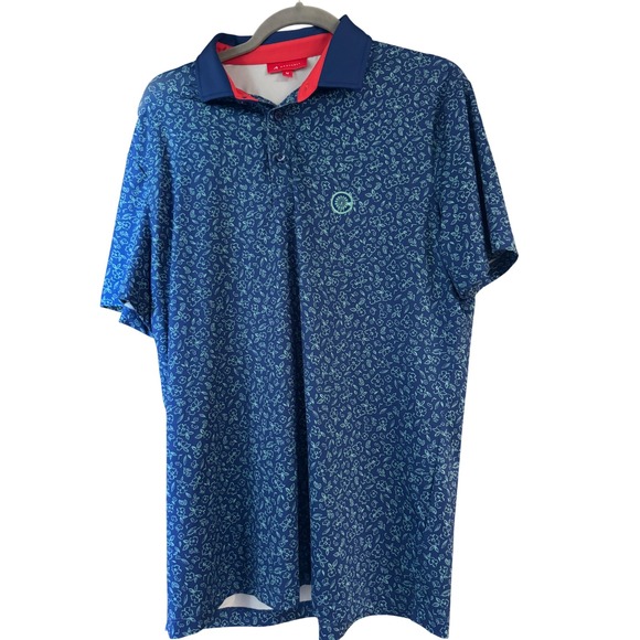 Redvanly Other - REDVANLY Mens Floral Performance Golf Polo Shirt Navy Blue Green Size M